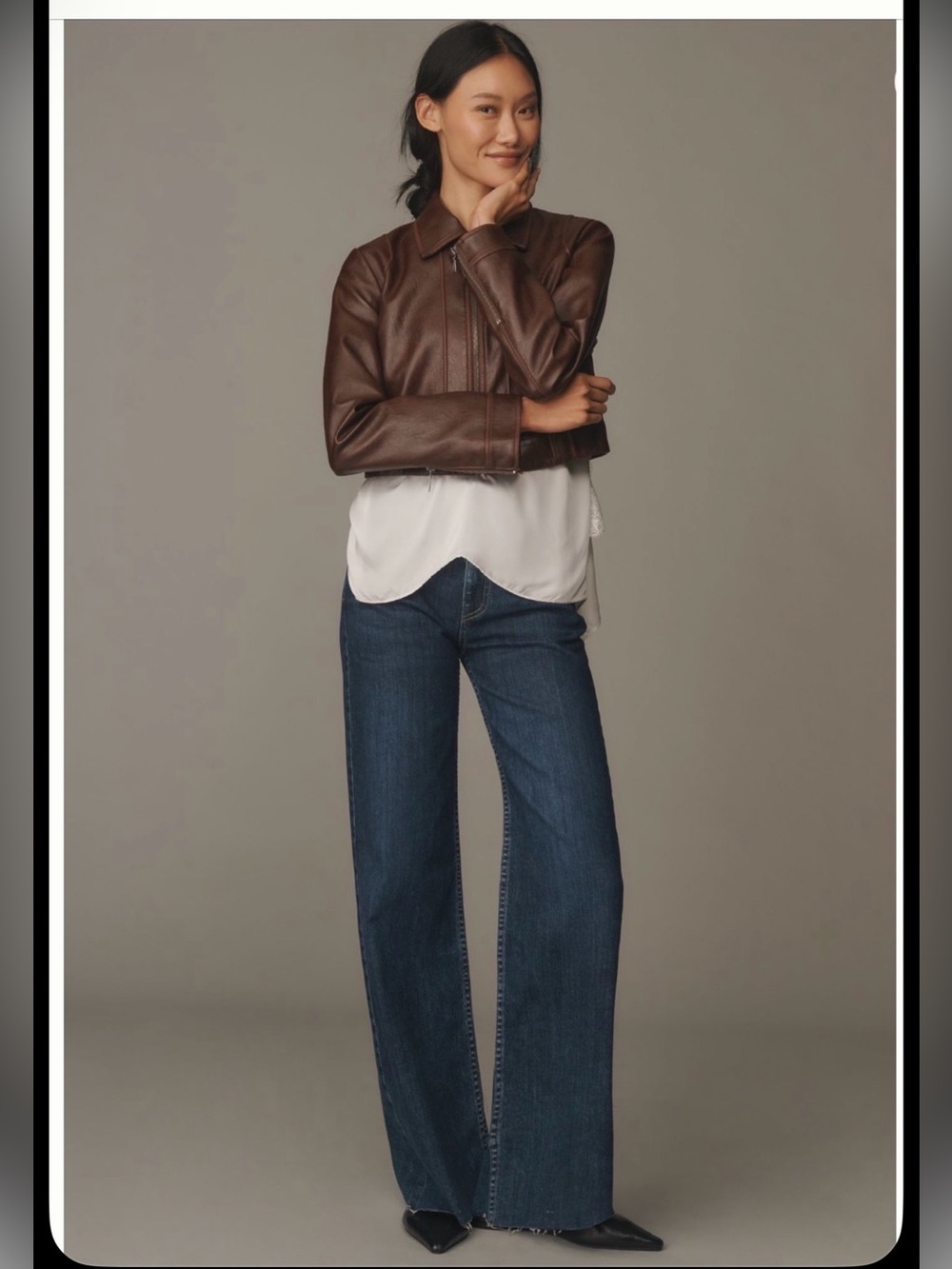 ASKK NY Ludlow High-Rise Wide-Leg Jeans, Dark Stone, size 29  NWT